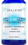 Aria Starr 25 Retinol Serum - 2 FL OZ - With Hyaluronic Acid Vitamin E Aloe Jojoba Oil Green Tea - Best Natural Skin Care Product For Anti Aging Anti Wrinkle Acne Face Neck and Eye Treatment