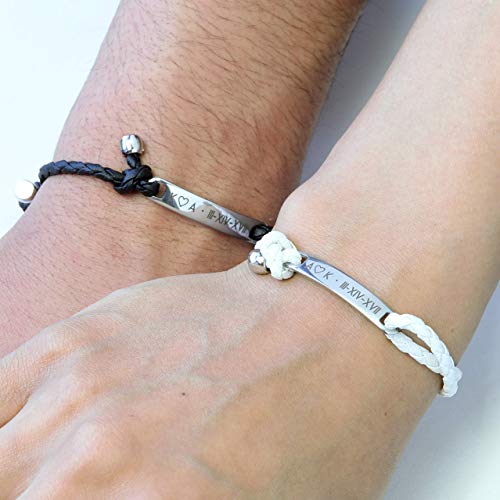 Personalized Couples Bracelet Men Women Custom Leather Bracelet Engraved Bracelet Fathers Day Gift Graduation Gift His and Her Jewelry -MRBR