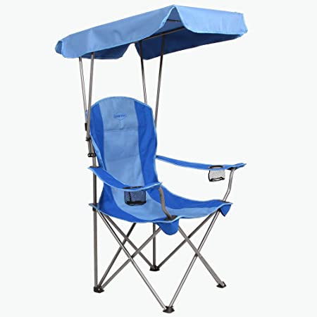 Kamp-Rite KAMPCC466 Outdoor Camping Furniture Beach Patio Sports Folding Quad Lawn Chair with Shade Canopy and Cup Holders, Blue