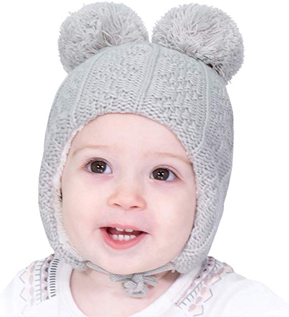 JAN & JUL Baby Toddler Winter Beanie Bear Hat Earflap Fleece Lined, Knit Mittens or Hat & Mittens Set