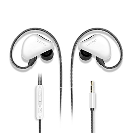 Picun S6 Sports Headphones Earphones with Microphone and Volume Control for Running Gym, In-Ear Earbuds for iPhone/iPod/iPad/Android Devices (Black White)