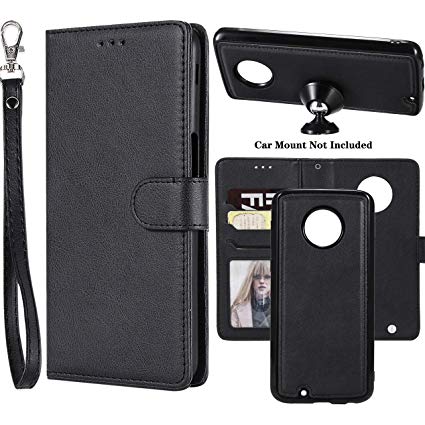 Ranyi Moto G6 Case, Moto G (6th Generation) Case, Detachable Wallet Case [Magnetic Hard Cover Fit Car Mount] Card Holder Slots Leather Flip Folio Wallet Case for Motorola Moto G6 5.7 Inch (Black)