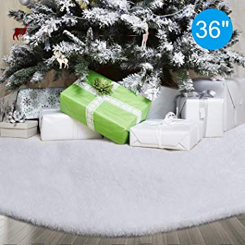 CCBOAY Faux Fur Christmas Tree Skirt 36 inches Snowy White Tree Skirt for Christmas Decorations…