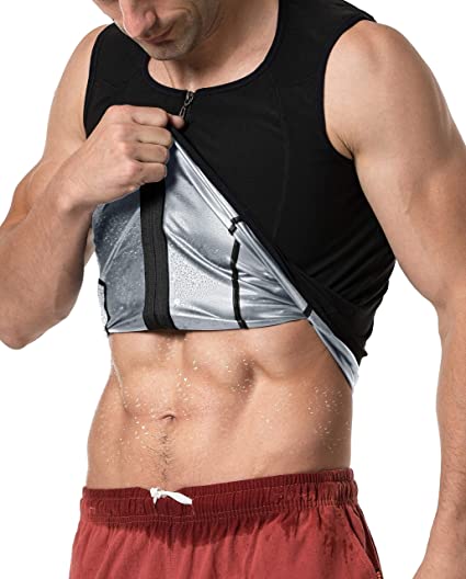 MOLLDAN Mens Polymer Sauna Vest Weight Loss Sweat Slimming Tank Top with Zipper