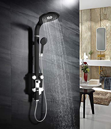 SR SUN RISE 49.66’’ Multi-Functions Bathroom Rainfall Overhead Shower Panel Tower with Showerhead and Adjustable Body Massage Jet System,Aluminum-Magnesium Alloy,Black,