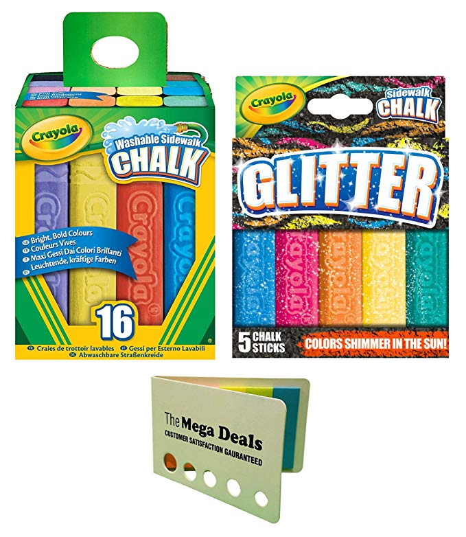 Crayola Washable Sidewalk Chalk (16 Count) | Crayola Glitter Sidewalk Chalk (5 Count) | Includes 5 Color Flag Set