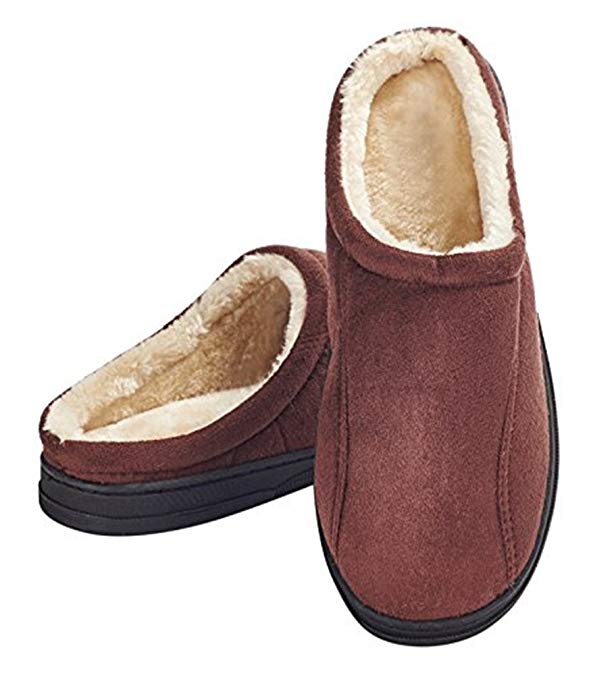 Festooning Men's Comfort Memory Foam Slippers Fuzzy Plush Slip-on Clog House Shoes Indoor & Outdoor Sole