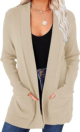 MEROKEETY Women's 2024 Fall Open Front Waffle Knit Cardigan Long Sleeve Cozy Knit Sweaters with Pockets