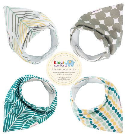 4 Large Baby Bibs by Kiddi Comfortsreg - Super Absorbent Baby Bandana Drool Bibs for Boys and Girls Extra Soft and Adjustable Great Baby Gifts with 100 Organic Cotton on the Front