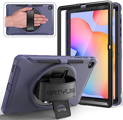 BATYUE Samsung Galaxy Tab S6 Lite Case 10.4 Inch 2022/2020 (SM-P610/P613/P615/P619) ; Protective Rugged Cover with Screen Protector, Rotating Stand, Pencil Holder, Hand Strap for Kids (Blue)