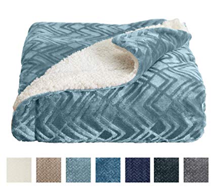 Premium Reversible Sherpa and Sculpted Velvet Plush Luxury Blanket. Fuzzy, Soft, Warm Berber Fleece Bed Blanket. by Home Fashion Designs Brand. (Full/Queen, Blue Surf)