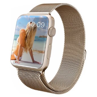 Marge Plus Stainless Steel Magnetic Closure Clasp Loop Mesh Band for Apple Watch - Milanese-38mm- Gold