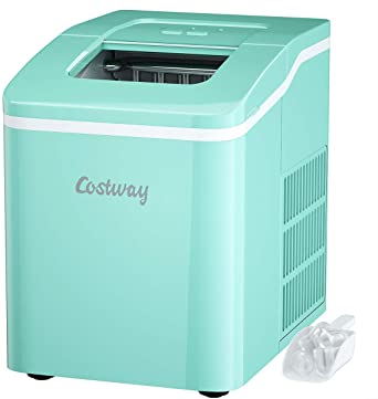 COSTWAY Ice Maker for Countertop, Bullet Ice Cubes Ready in 8 Mins, 26LBS/24H portable Ice Machine with Self-cleaning Function, Scoop and Removable Basket for Home, Office, Party and Bar (Green)