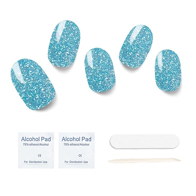 Semi Cured Gel Nail Strips, 20 pcs Gel Nail Stikers, Gel Nail Wraps Semi Cured, Salon-Quality, 2 Weeks Long Lasting