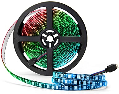 SUPERNIGHT LED Strip Lights, 16.4FT 5M SMD 5050 Waterproof 300LEDs RGB Color Changing Flexible LED Light Strip for Bedroom, TV Back Lighting, Christmas, Valentine's Day (Black PCB)