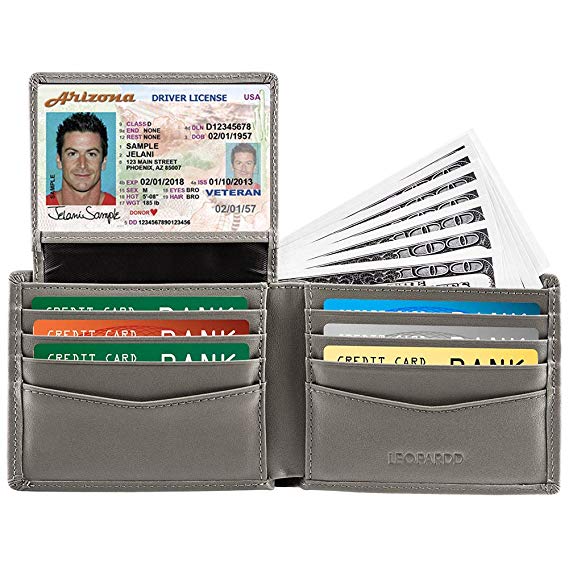 RFID Blocking Mens Wallet - Excellent Genuine Leather Bifold Wallet/Credit Card Holder for Men