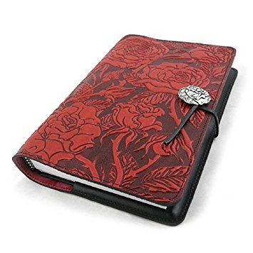 Wild Red Rose Embossed Leather Writing Journal, 6 x 9-inch   Refillable Hardbound Insert Book