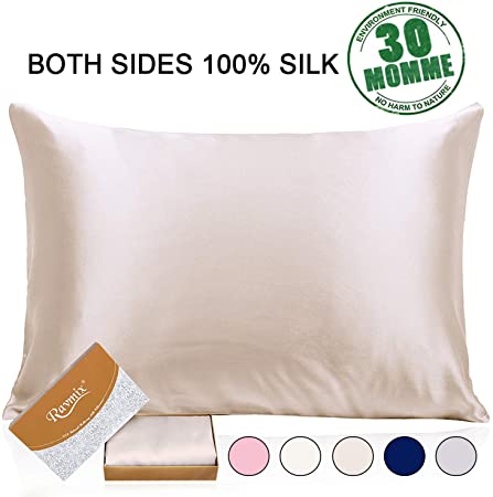 Ravmix 100% Pure Mulberry Silk Pillowcase 30 Momme 900TC for Hair and Skin with Hidden Zipper Both Sides Hypoallergenic Soft Breathable Silk, Standard Size 20×26inch, 1 Pack, Beige