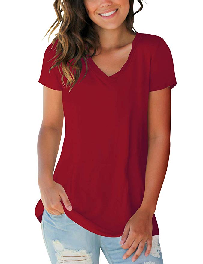 Womens Tops V Neck Tee Casual Short Sleeve and Long Sleeve T Shirts