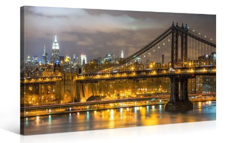 OVERLOOKING MANHATTAN - Premium Canvas Art Print - 40x20 inch Large New York Cityscape Wall Art Deco - Canvas Picture Stretched on Wooden Frame as Modern Gallery Artwork / e4341