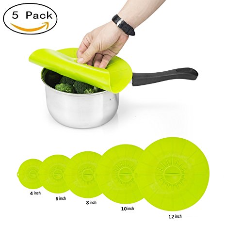 Veesun Silicone Suction Lids (5-Pack) for Food Covers Bowl Covers Microwave Covers and Cup Covers of Different Sizes to Fit for Various Cookwares
