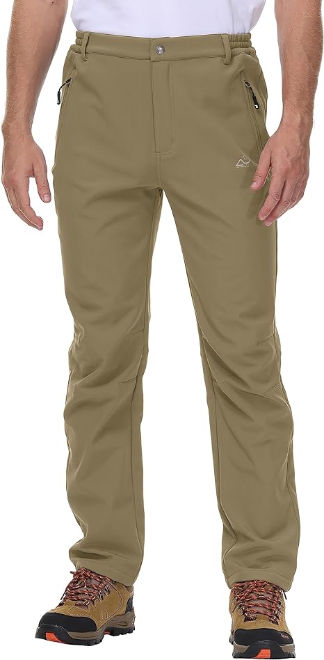 Rdruko Mens Waterproof Softshell Trousers Thermal Fleece Lined Casual Winter Warm Outdoor Work Fishing Hiking Ski Pants with Multi Zip Pockets
