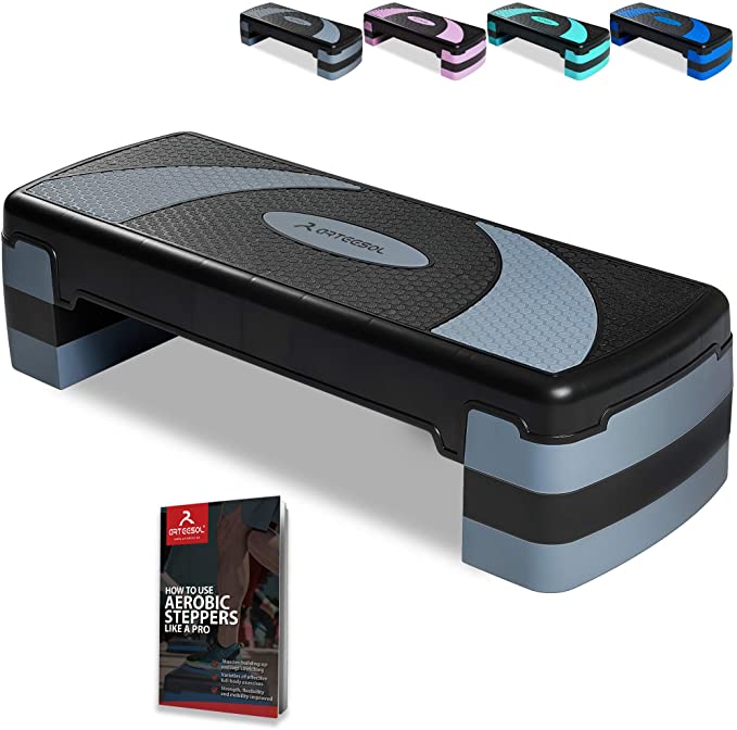 arteesol Aerobic Step Stepper, Exercise Step Platform, Adjustable 3 Level (10/15/20 cm) Non-Slip Surface Workout Stepper Shock-Absorb Fitness Training Step Strong Grip with Risers (78x28 cm)