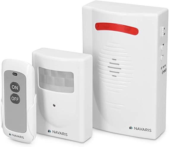 Navaris Wireless Driveway Alarm System - Outdoor Security Alert with Siren and Lights - Includes PIR Motion Sensor Detector, Receiver, Remote Control