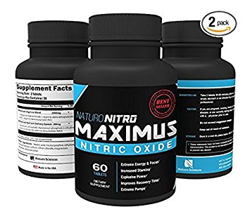 Maximus Nitric Oxide Nitric Oxide Tablets — High Potency NO Booster and L-arginine Supplement - Allows You to Build Muscle Faster, Workout and Train Longer and Harder — 60ct, Pack of 2