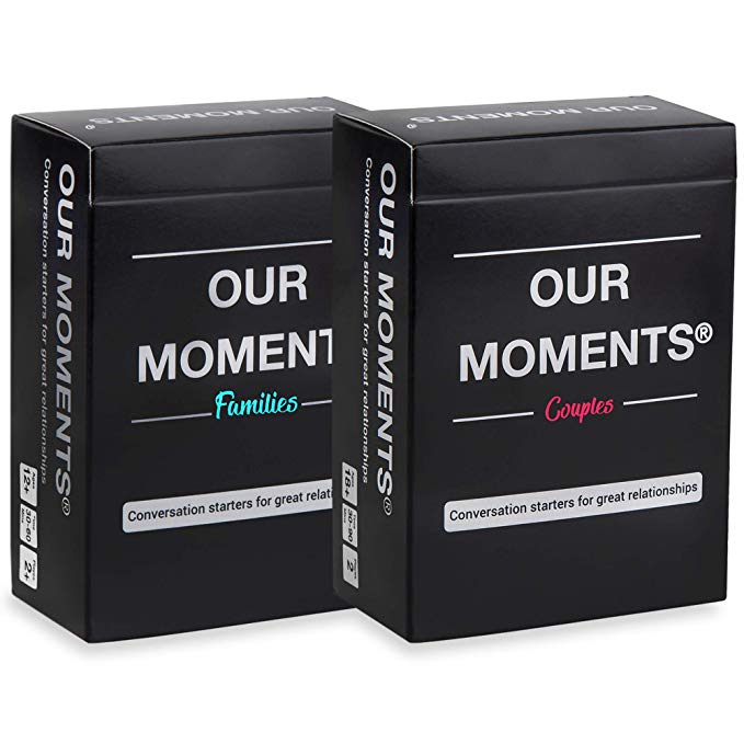 OUR MOMENTS All-Family Bundle: 200 Thought Provoking Conversation Starters for Couples and for Parent to Child / Grandparent to Grandchild Meaningful Communication - (2 Decks: Couples   Families)