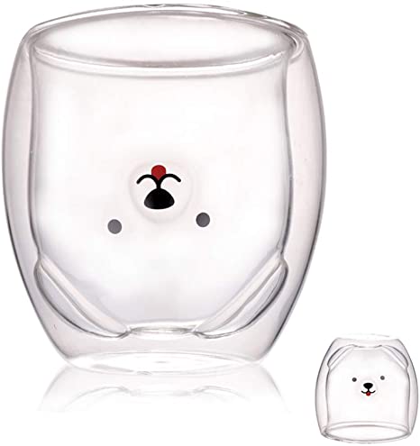 Cute Mugs Glass Double Wall Insulated Glass Espresso Cup, Coffee Cup, Tea Cup, Milk Cup (Happy Dog)