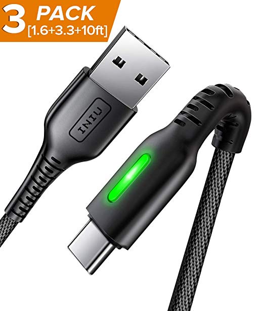 【3-Pack】INIU USB C Cable, 3A USB Type C Fast Charging Cable Nylon Braided Charger Cord, Mobile Data Cables Compatible with Samsung Galaxy S10 S9 S8 Plus Note 10 9 Huawei Mate 30 20 Pro OnePlus LG Etc.