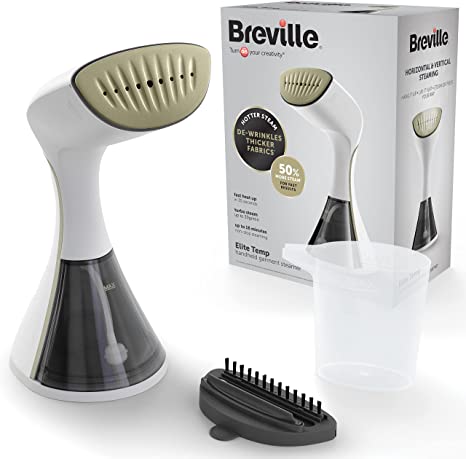 Breville EliteTEMP Handheld Garment Steamer | Horizontal & Vertical Clothes Steamer for Home & Travel | 1500W | Fast Heat Up | White & Gold