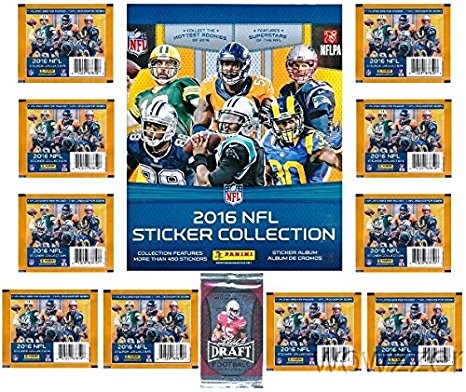 2016 Panini NFL Football Stickers Special Collectors Package with 80 Brand New MINT Stickers & HUGE 72 Page Collectors Album! Plus Special BONUS of FIVE(5) 2016 Leaf Football ROOKIES! Loaded!  HOT!