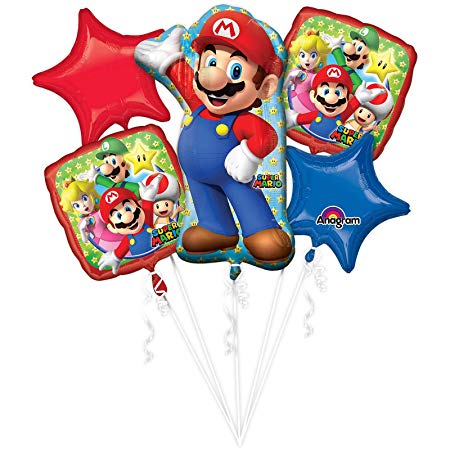 Super Mario Bros Balloon Bouquet - Super Mario Balloons - 5 Pieces