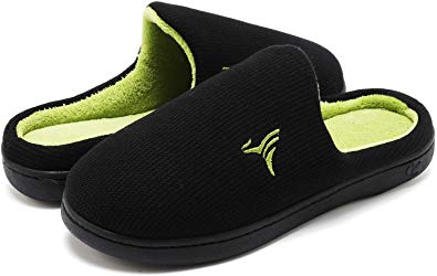 VIFUUR Men House Slippers High Density Memory Foam Warm Indoor Outdoor Wool-Like Plush Lining Anti-Skid Rubber Sole Slip On Shoes