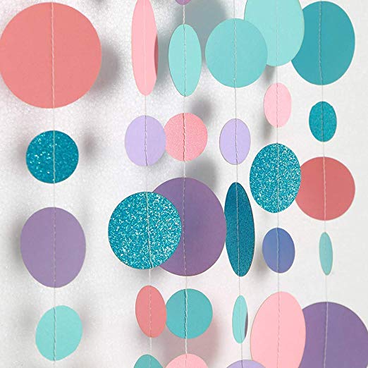 Coral Purple and Blue Circle Dot Garland for Party Decoration Summer Mermaid/Under The Sea/Beach/Pool Side Hanging Bubble Streamer Backdrop Bunting Banner for Wedding/Baby Shower/Birthday/Kids Room