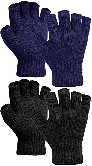 Cooraby 2 Pairs Thickened Warm Half Finger Gloves Winter Knitted Fingerless Gloves for Men and Women