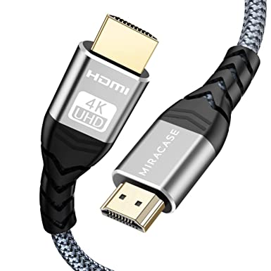 4K HDMI Cable, Miracase 6.6FT High Speed 18Gbps HDMI 2.0 Cable, Support 3D, 1080P, 2160P, Ethernet-30AWG Braided HDMI Cord-ARC Compatible with Ethernet PS4/3 4K Fire Netflix LG Samsung ect