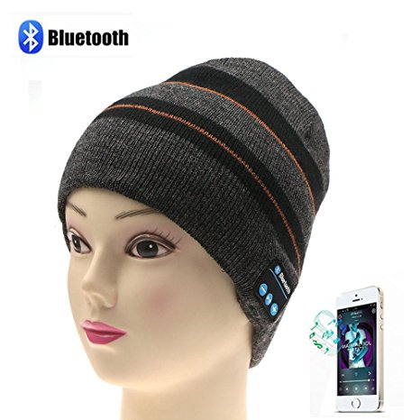 Dolida Bluetooth Wireless Music Beanie Hat Women Men Winter Knitted Hat Trendy Cap with Microphone & Stereo Headphones Headset for Sport Running Dancing, Built-in Mic Dark-Grey (Best Christmas Gift)