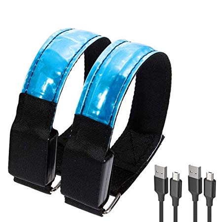 ATNKE LED Armband, 2 Pack USB Rechargeable High Visibility Light Up Sports Wristbands, Adjustable Glowing Bracelets for Runners, Joggers, Pet Owners, Cyclists