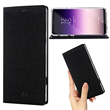 Samsung Galaxy S8 Plus case Premium Leather PU Wallet smart flip Case with Stand Kickstand Card Holder Magnetic Closure TPU bumper full cover slim Leather Case for Galaxy S8 Plus (BLACK)