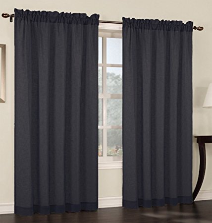 Urbanest 54-inch wide by 84-inch long Faux Linen Sheer Set of 2 Curtain Panels, Black