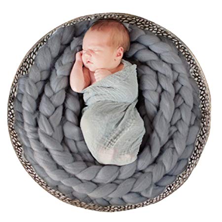 Newborn Photography Basket Braid Wool Wrap Baby Photo Props - Grey