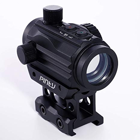 Pinty 3 MOA Red Green Dot Sight Brightness Button Control with 1 inch High Mount Compact Red Dot Scope| 1” Riser Mount for Cowitness with Iron Sights | Waterproof and Shockproof