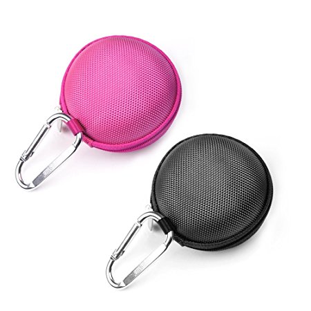 Case Star ® 2 PCS (Black and Hot Pink)Earphone Handsfree Headset HARD EVA Case - Clamshell/MESH Style with Zipper Enclosure, Inner Pocket, and Durable Exterior Plus Silver Climbing Carabiner With Case Star Cell Phone Bag (EVA Earphone Case-Black and Hot Pink)