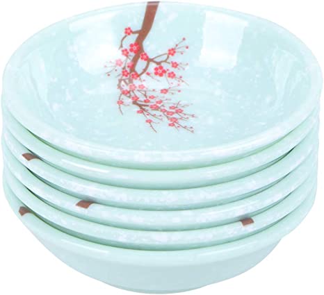 DOITOOL 6pcs Asian Chinese Japanese Melamine Sauce Dish Soy Sauce Dipping Bowls Appetizer Plates Side Dishes (Plum Blossom)