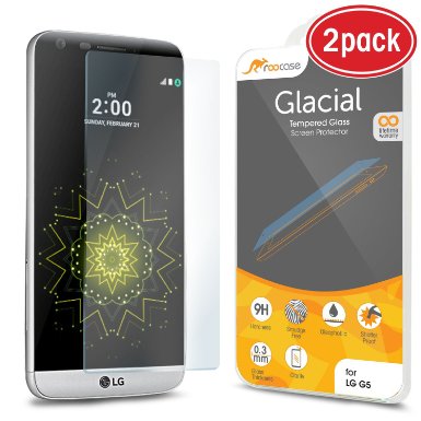 LG G5 Screen Protector, rooCASE 2-Pack Glacial Premium Tempered Glass Screen Protector for LG G5 2016, Crystal Clear - Scratch & Fingerprint Resistant