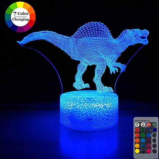 Dinosaur Night Light for Kids,Dimmable 3D LED Lamp Nightlight ,16 Colors  7 Colors Changing,Touch &Remote Control,Best Dinosaur Toys Birthday Christmas Gifts for Boys Girls (Dinosaur Spinosaurus)