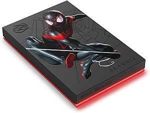 Seagate Miles Morales Special Edition FireCuda External Hard Drive 2TB - USB 3.2 Gen 1, Customizable LED RGB Lighting Red, with Rescue Services (STKL2000419)